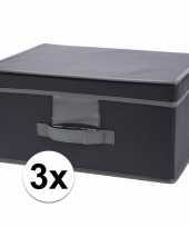 3x grijze opbergdozen opbergboxen met vaste deksel 39 cm