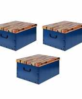3x opbergboxen opbergdozen blauw 50 x 38 cm