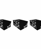 3x opbergboxen opbergdozen zwart 52 x 38 cm