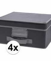 4x grijze opbergdozen opbergboxen met vaste deksel 44 cm