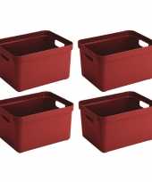 4x grote rode opberg boxen opbergdoos manden 32 liter kunststof